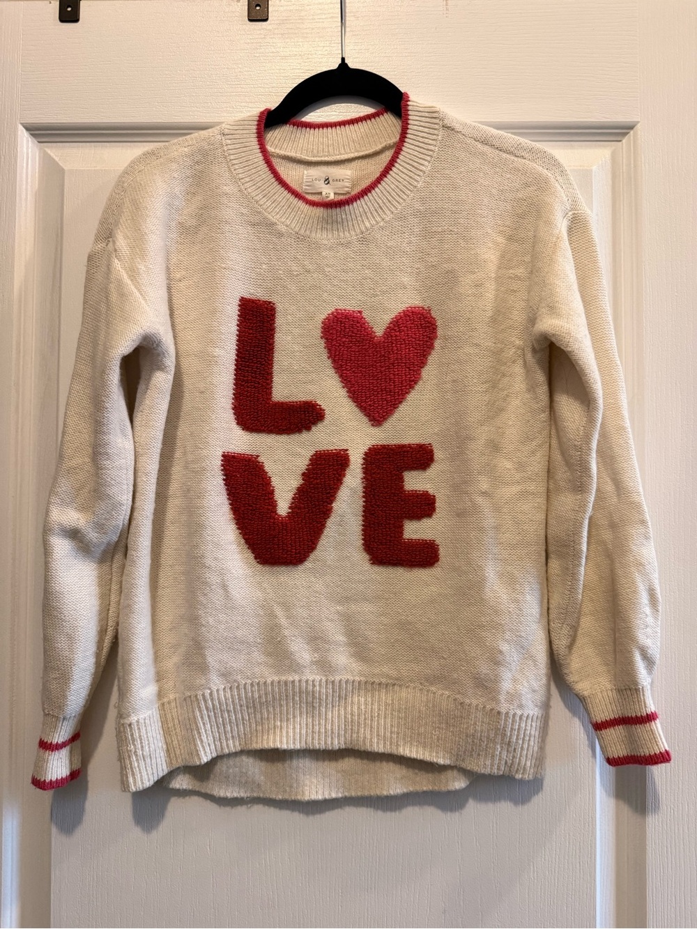 Lou & Grey Cream Crewneck Sweater with Red 'LOVE' Appliqué
